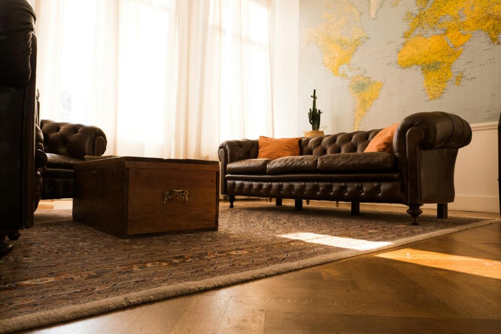 Low Angle Shot of Black Couch in a Living Room